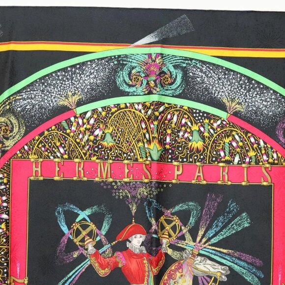 HERMES Carre 90 Scarf ""FEUX D' ARTIFICE"" Silk Black Auth hk2955 - Picture 3 of 12
